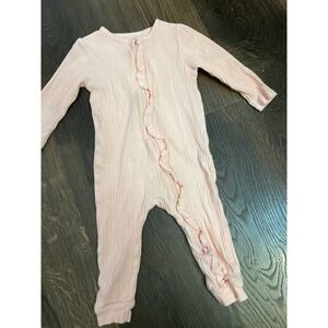 Cloud Island Baby Girls Pink Ribbed Ruffle Footless Sleep & Play Romper 12M